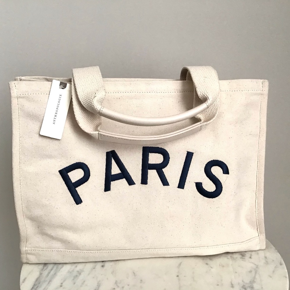 Anthropologie Canvas City Tote Bag Crossbody Satchel Paris New With Tag